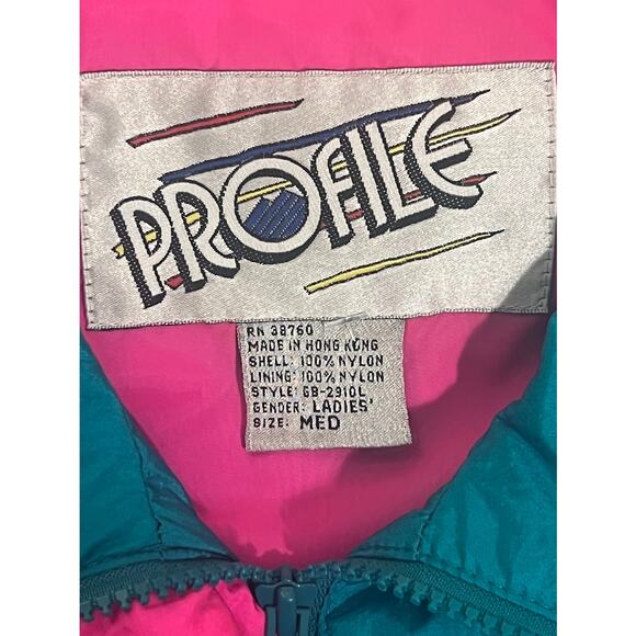 Profile Vintage Women's Half Zip Pullover Teal & Pink Jacket / Size Medium - Picture 11 of 11